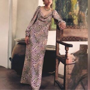 Carolina K Animal Print Cole Neck Long Sleeve Maxi Dress Size S